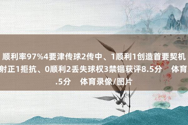 顺利率97%4要津传球2传中、1顺利1创造首要契机2射门、1射正1拒抗、0顺利2丢失球权3禁锢获评8.5分    体育录像/图片